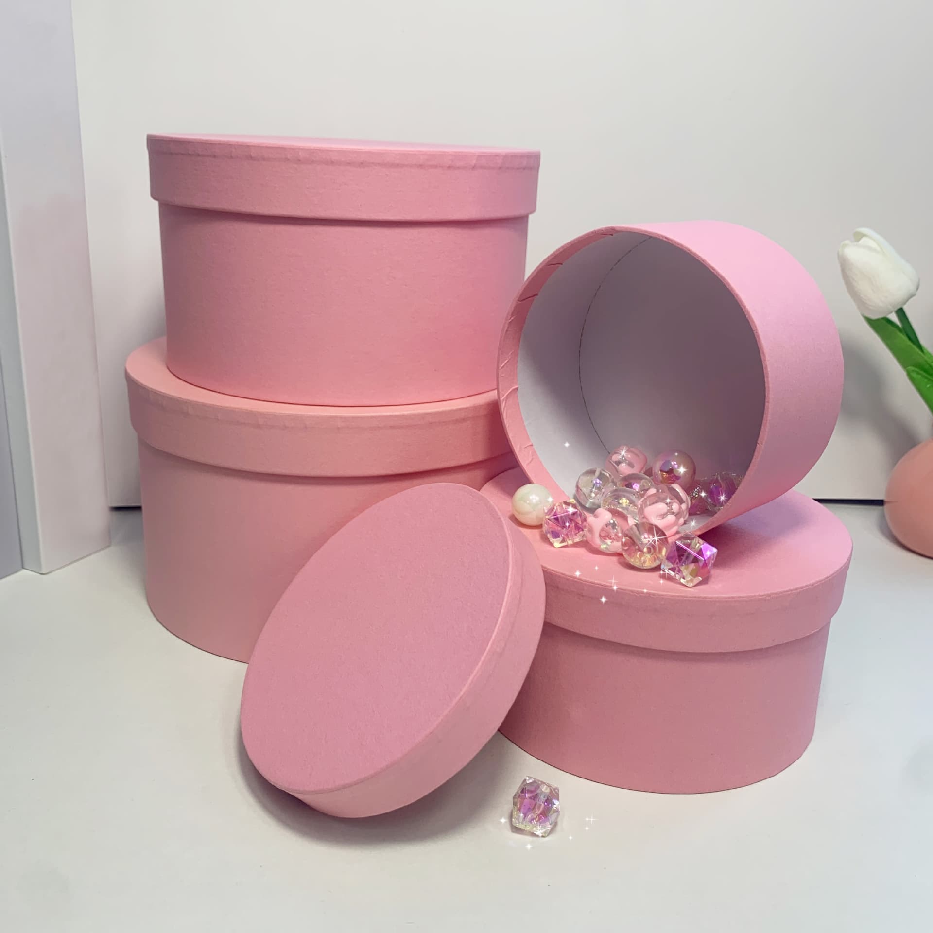 Pink Paper Gift Box Round Children's Birthday Present Storage Box Cross-Border Hot Sale Non-Woven Bag Round Box