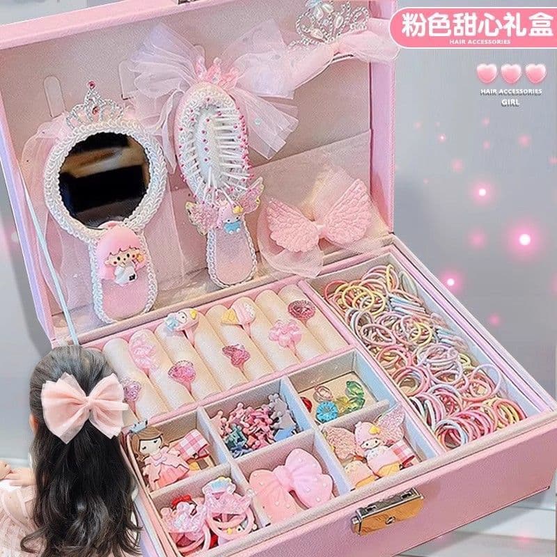 Children's Hair Accessories Set, Girls' Hair Clips and Elastic Bands, Star Dew Jewelry Gift Box, Princess Birthday Gift, Others