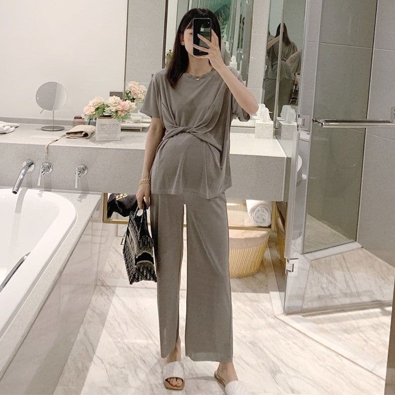 Maternity Spring and Summer Outfit Set Fashionable Plus Size Loose Top and Pants Two-Piece Trendy
