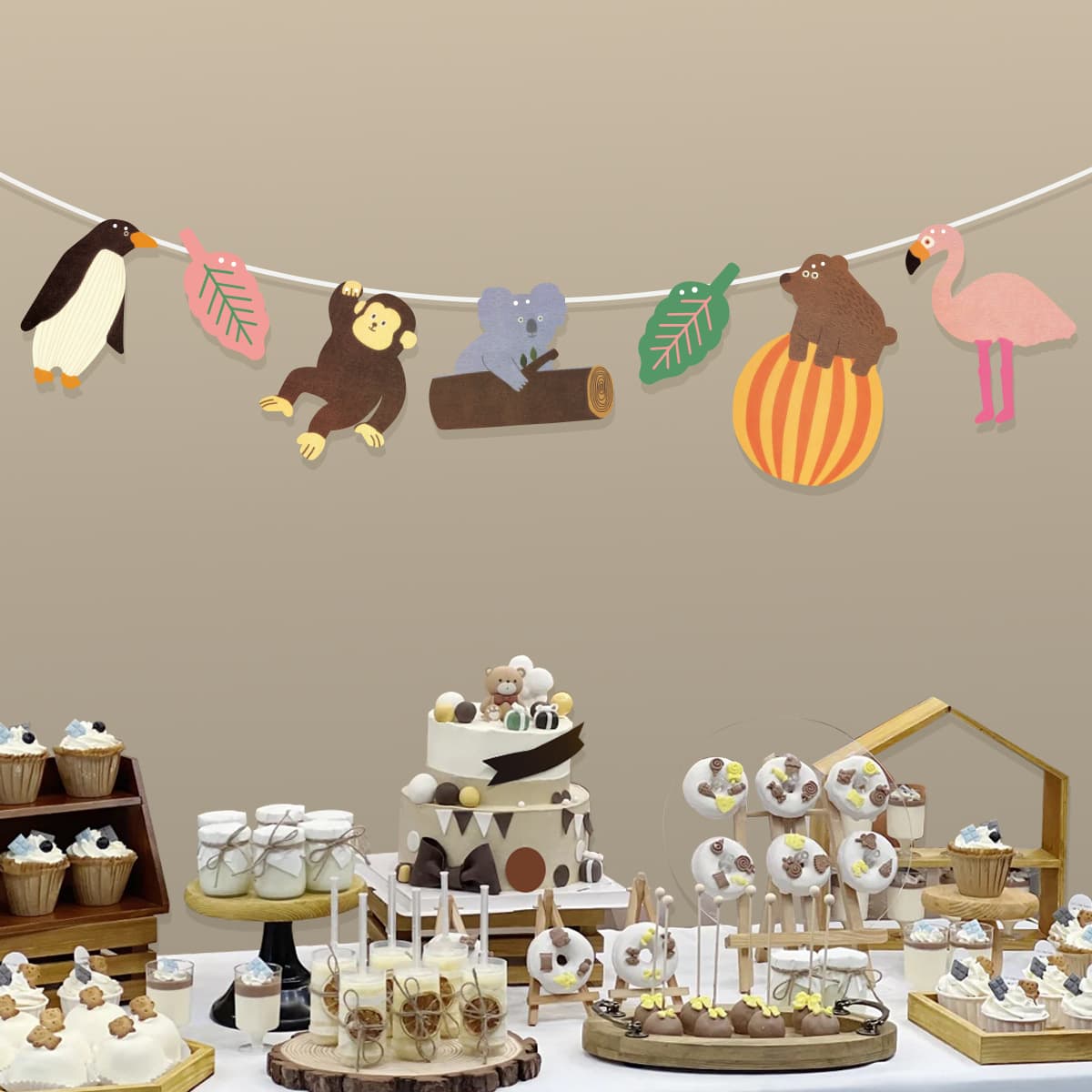 Birthday Banner Kids Children's Day Kindergarten Decoration Tropical Animal Banner Birthday Party Decorative Pennant