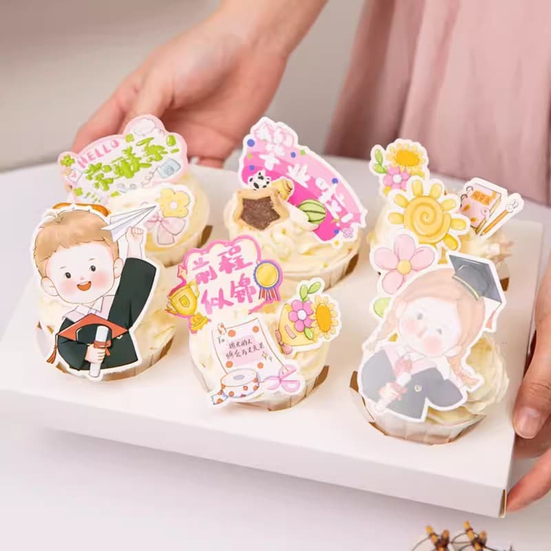 2024 Graduation Season Cupcake Toppers - Bright Future, Graduation Cap, Boy and Girl Baking Insert Toppers