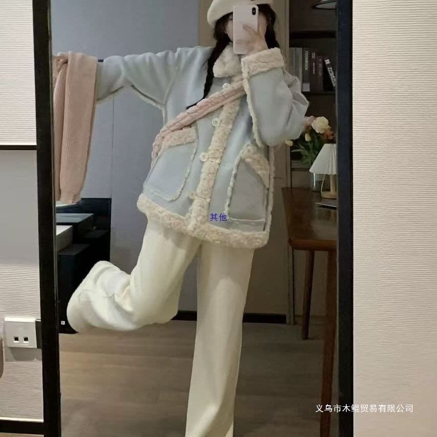 Academic-style sweet lamb wool petite cotton-padded fur coat for women, new winter loose warm reversible top