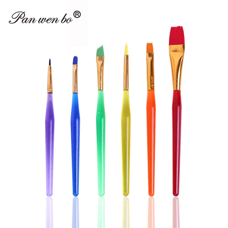Children's Art DIY Paint Brushes Watercolor Brushes 6-Piece Plastic Handle Nylon Bristle Painting Brushes Kindergarten Early Education Graffiti Tools