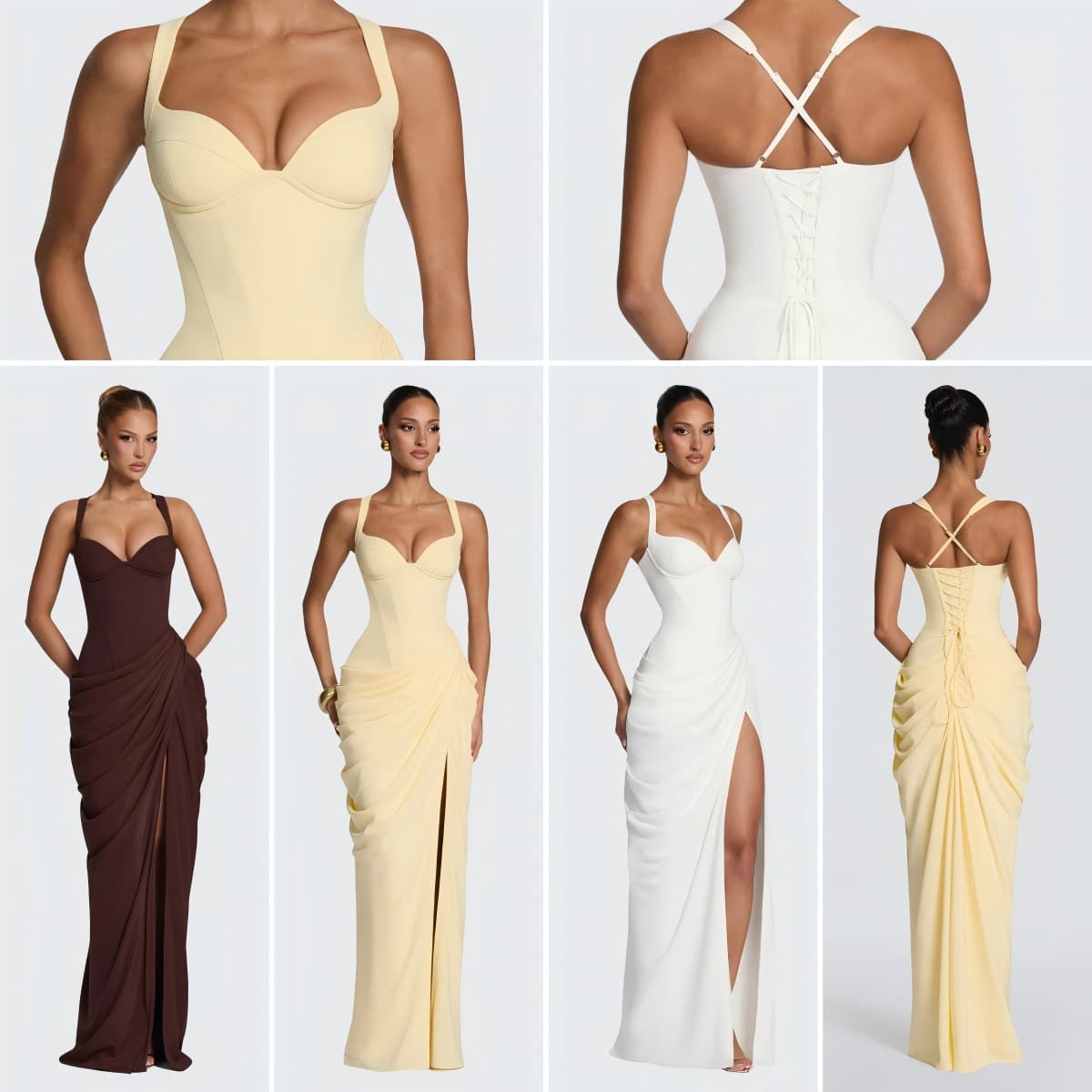 Cross-Border Premium Strapless Halter Long Dress with Shaping Boning, Waist-Cinching Pleats, and Side Slit, Elegant White Gown