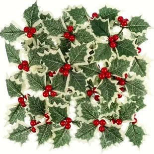 Cross-Border Best Seller Artificial Christmas Triangular Pine Leaf with Red Berries Branch, DIY Gift Box Decoration
