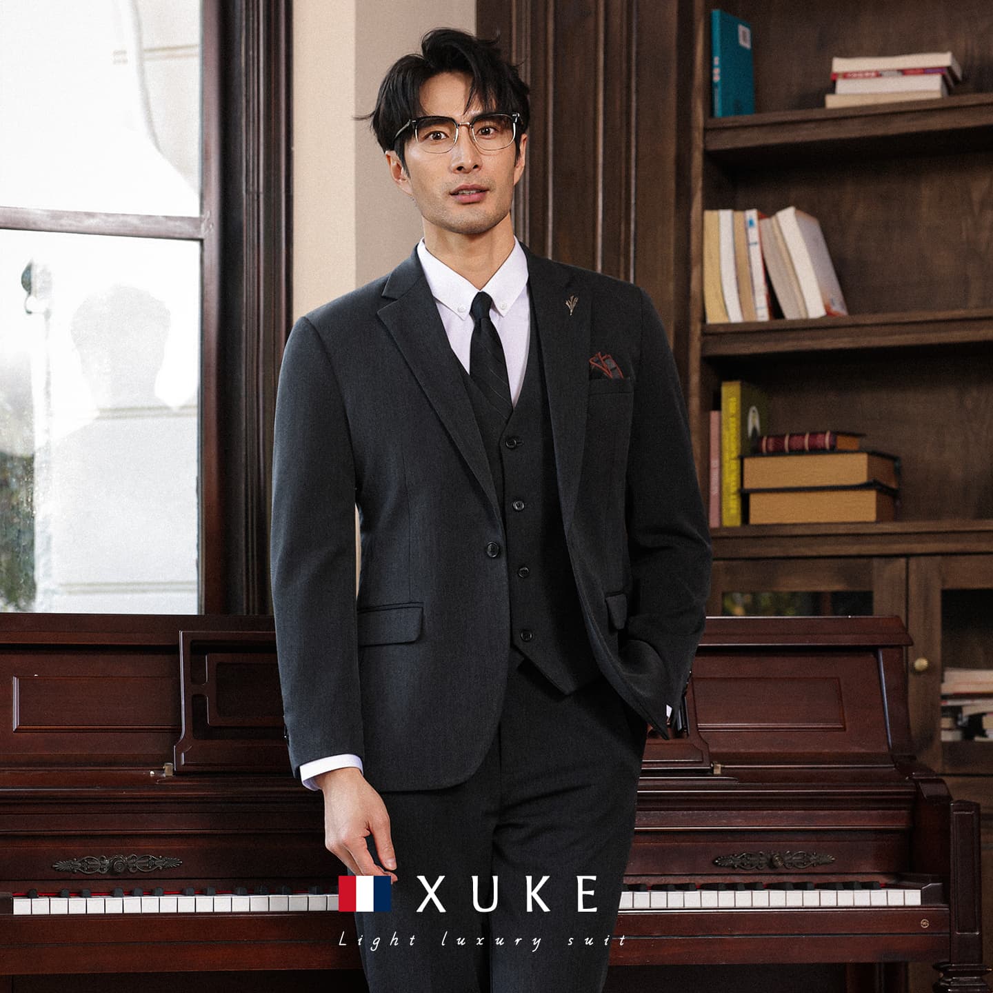 JingShi Premium Suit Set for Men Business Commuter Wedding Best Man Groom Formal Full Suit