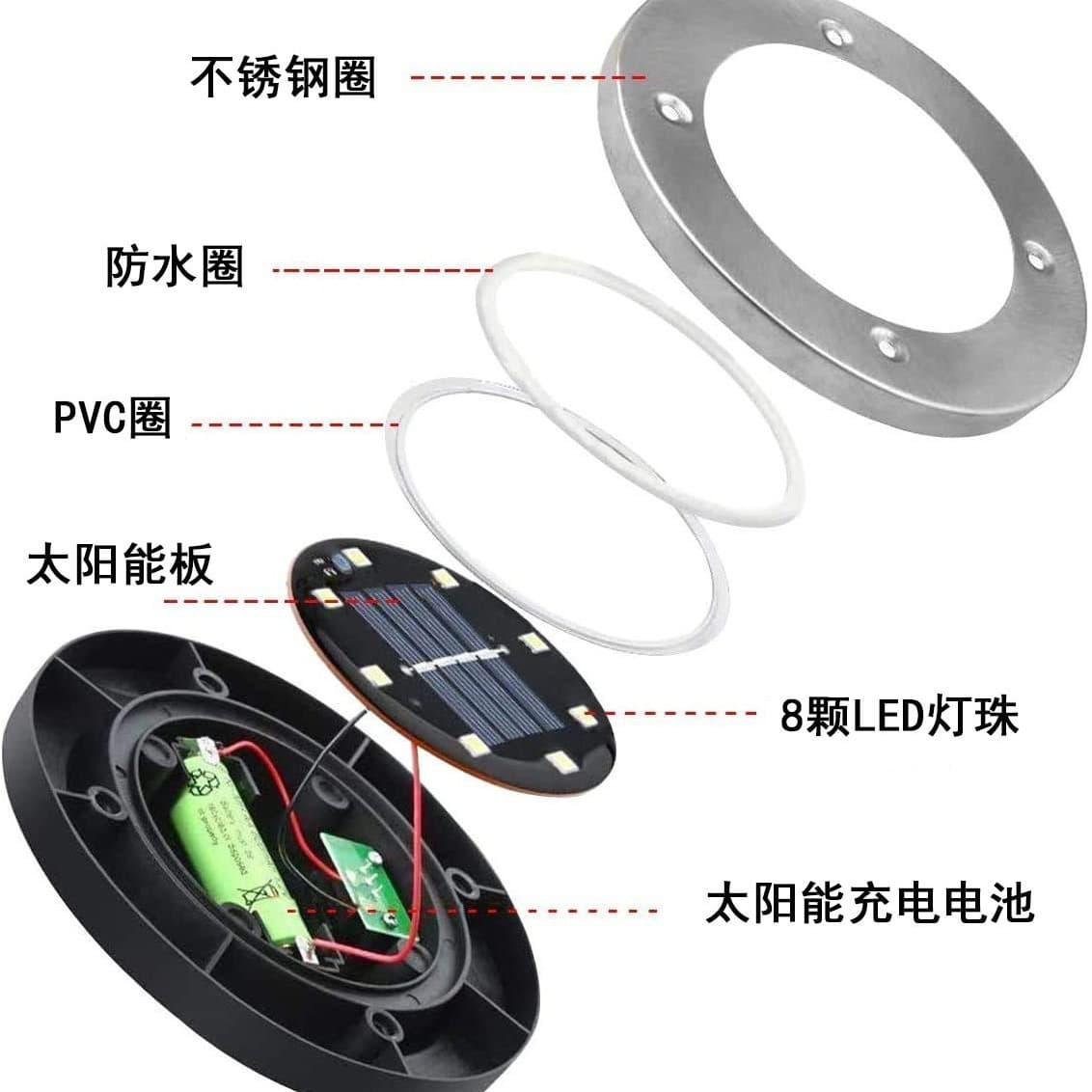 Cross-border Solar Ground Light Outdoor 8LED Lawn Light Colorful Stainless Steel Garden Ground Light