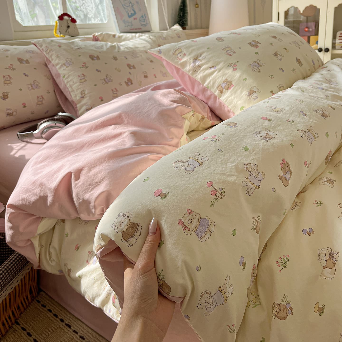 Class A Infant-Grade Ultra-Soft Washed Cotton 4-Piece Set Cartoon Duvet Cover Dormitory Sheet 3-Piece Set Bedding Duvet Cover Fitted Sheet 4