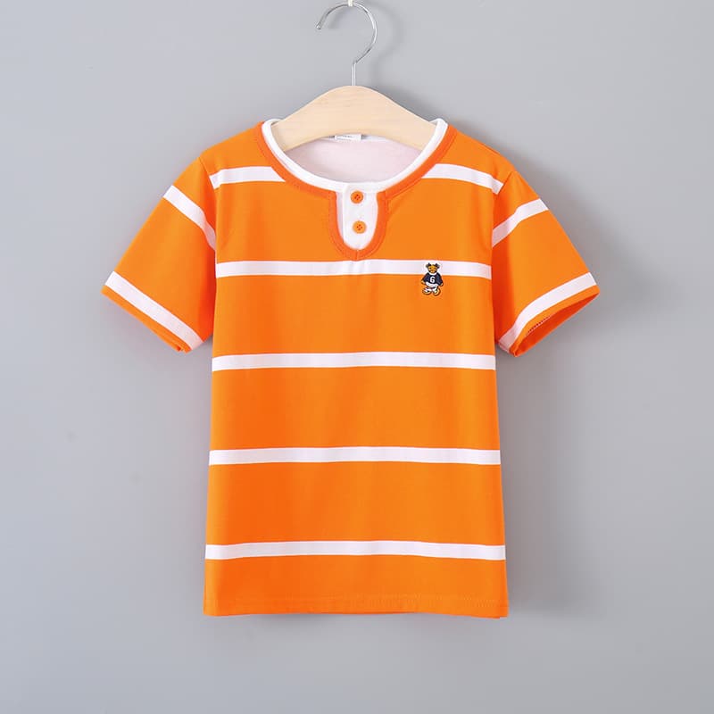 Kids Polo 100% Cotton Short Sleeve T-Shirt for Boys and Girls, New Summer Striped Polo Round Neck