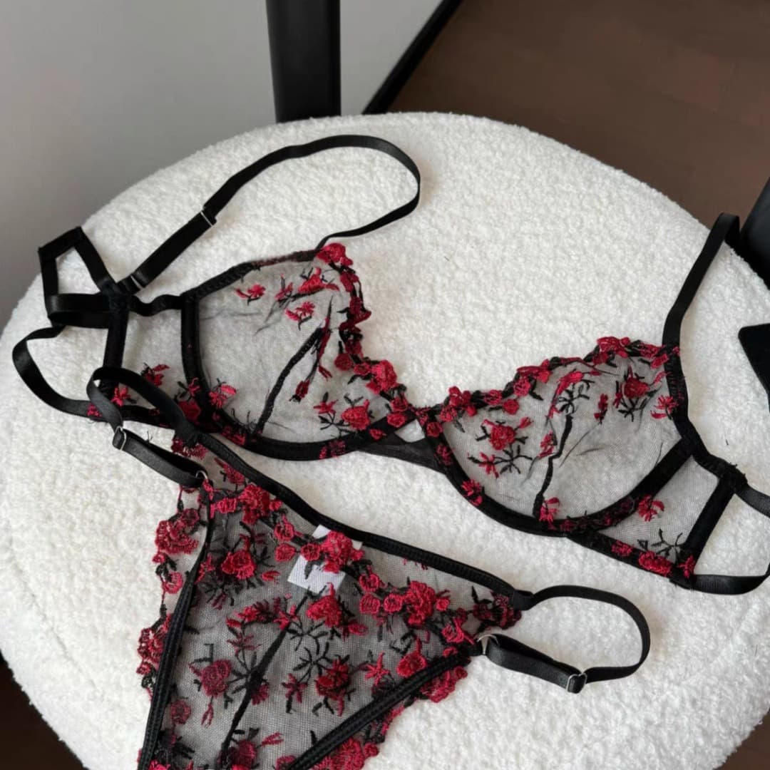 French Floral Embroidery Bra for Women, Big Bust Minimizer, Sexy Sheer, Underwire Push-Up Anti-Sagging Lingerie Bra