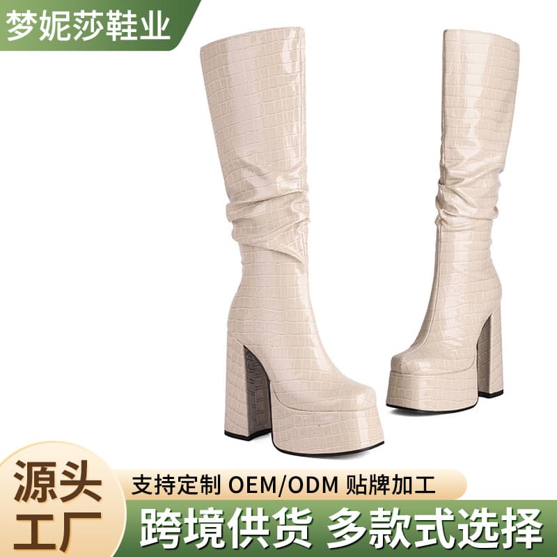 Women's Martin Boots Thick Sole Knight Boots Chunky Heel High Tube Stretch Boots Long Boots High Heels Ultra High Heel Half Zipper