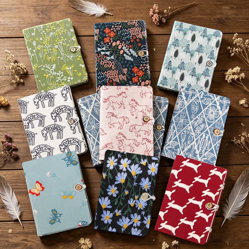 A5 Fabric Cover Notebook Artistic Embroidered Diary Hardcover Gift Journal Fabric High Aesthetic Lined Notebook