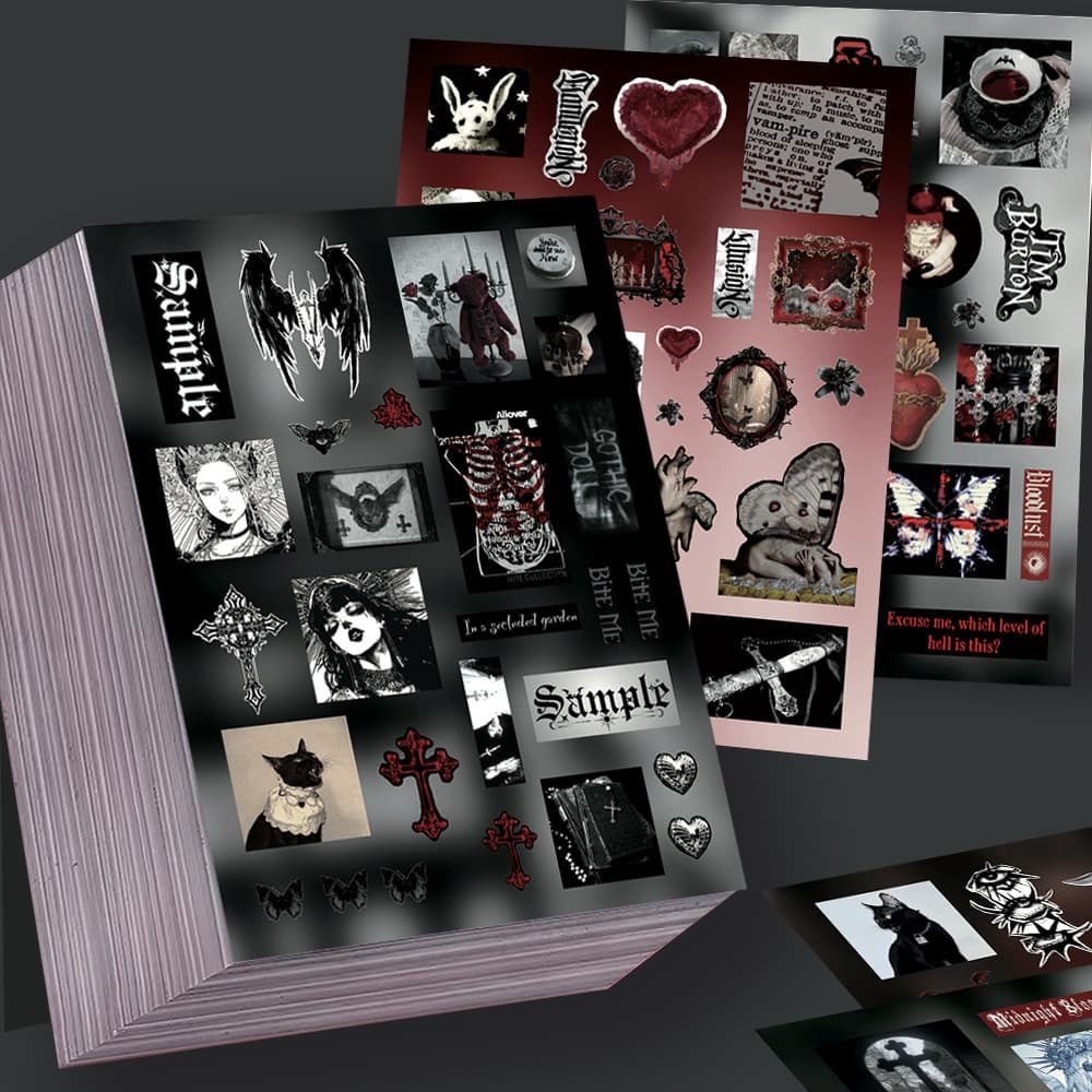 8 Sheets Crow Feather Funeral Book Cut Film Stickers Dark Gothic Style Premium Graffiti Decorative Collage Material Waterproof Stickers