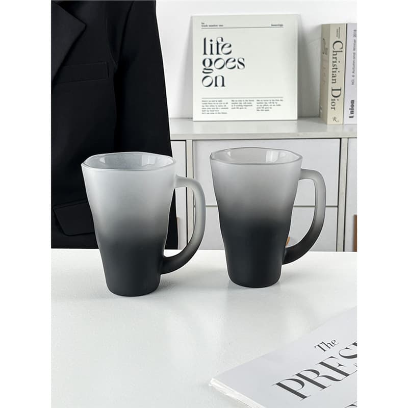 Ripple cup with handle, creative frosted gray glass tea cup, household drinking cup, niche design glass cocktail cup