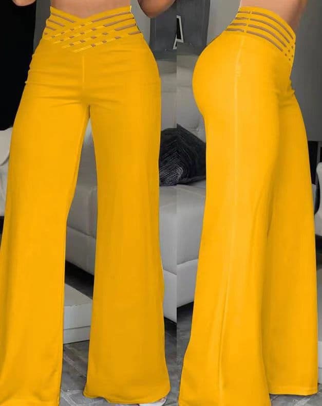 2023 Summer European and American Women's Hollow Belt High-Waist Casual Straight Loose Wide-Leg Pants