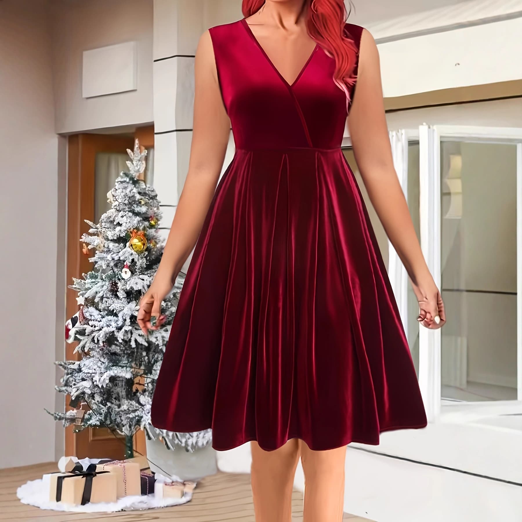 European and American new cross-border women's clothing Amazon burgundy spring and summer new retro sleeveless evening dress plus size dress