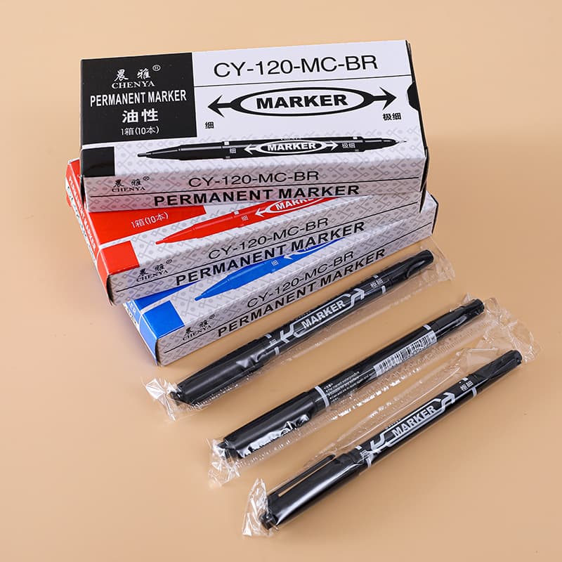 Small Dual-Tip Permanent Marker Oil-Based 120 Black Quick-Dry Marker Large Capacity Art Drawing Liner Pen Wholesale