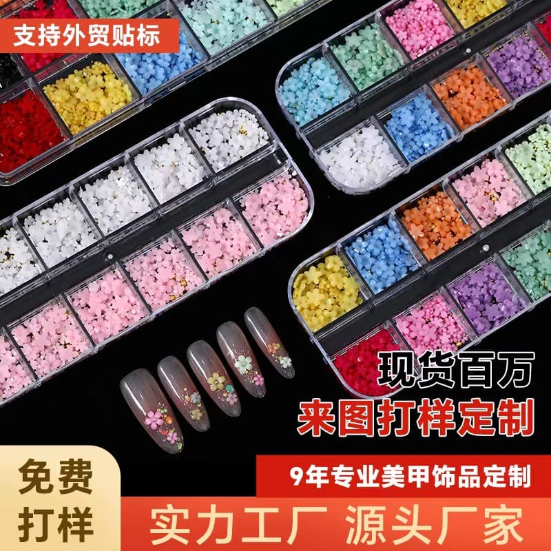 Cross-border nail art accessories five-petal flower size steel beads dopamine flat bottom diamond resin flower three-dimensional versatile nail decoration