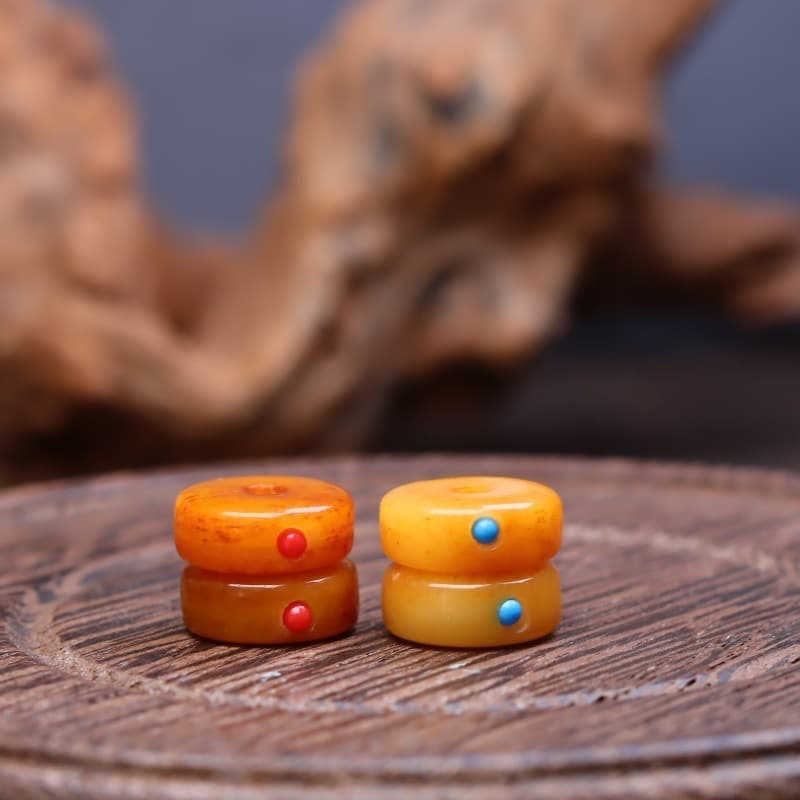 Tibetan antique multi-gemstone inlaid yak bone beads with spacers, Tibetan-style DIY beaded accessories, 108-bead Buddhist rosary.
