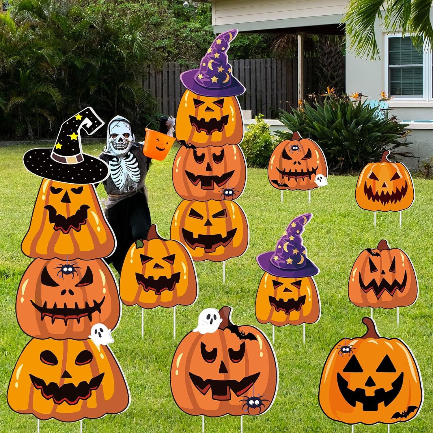 Halloween Pumpkin Yard Sign Outdoor Spooky Spooky Jack O Witch Hat Pumpkin Garden Lawn Decoration