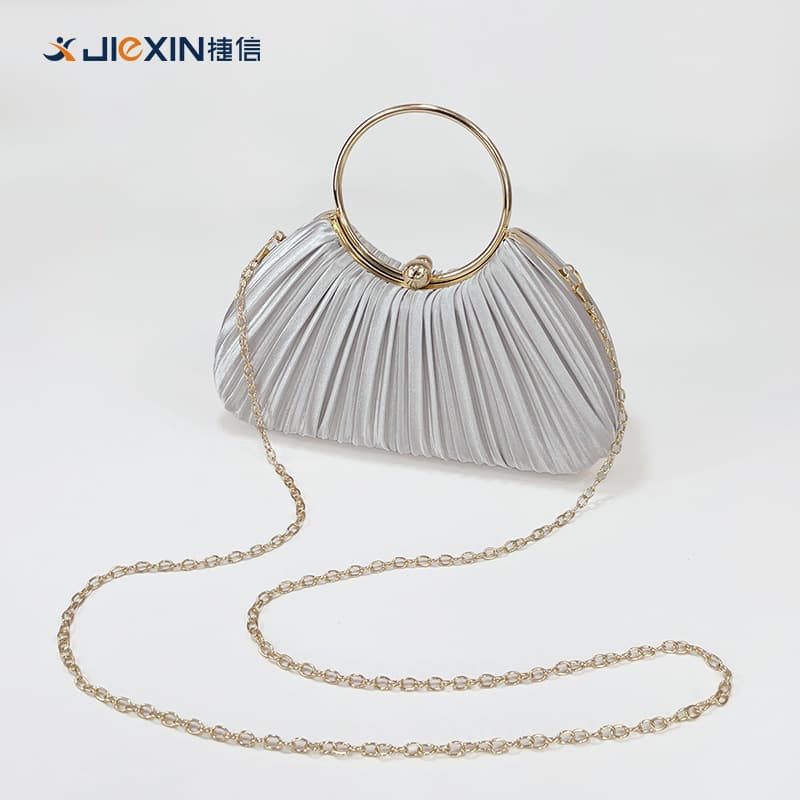 New Cross-Border Pleated Evening Bag Women's Handbag Celebrity Style Banquet Clutch Dress Bag Round Ring Handbag