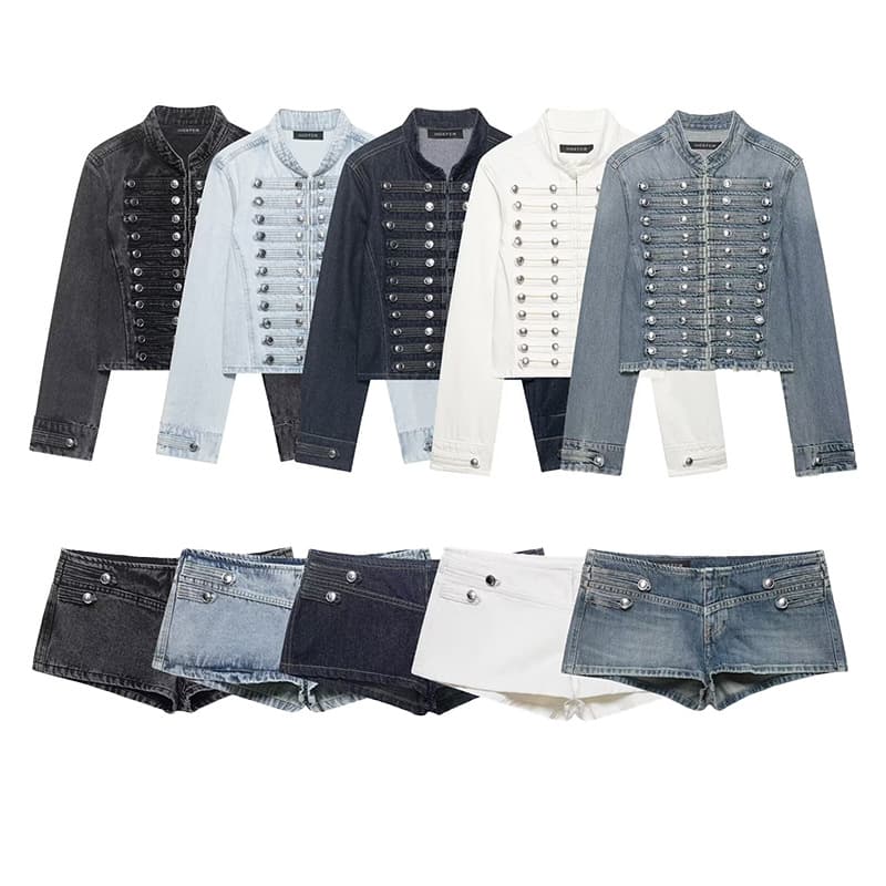 ZA Cross-border AliExpress European and American Women's Fitted Denim Jacket and Shorts Set 0695074400