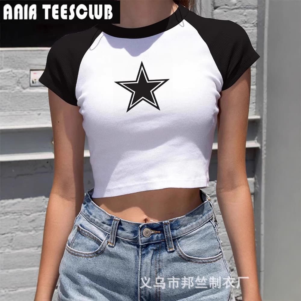 Amazon Best-Selling Summer Women's T-Shirt Fashion Letter Print Sexy Crop Top Short Sleeve Tee Shirt Base Layer
