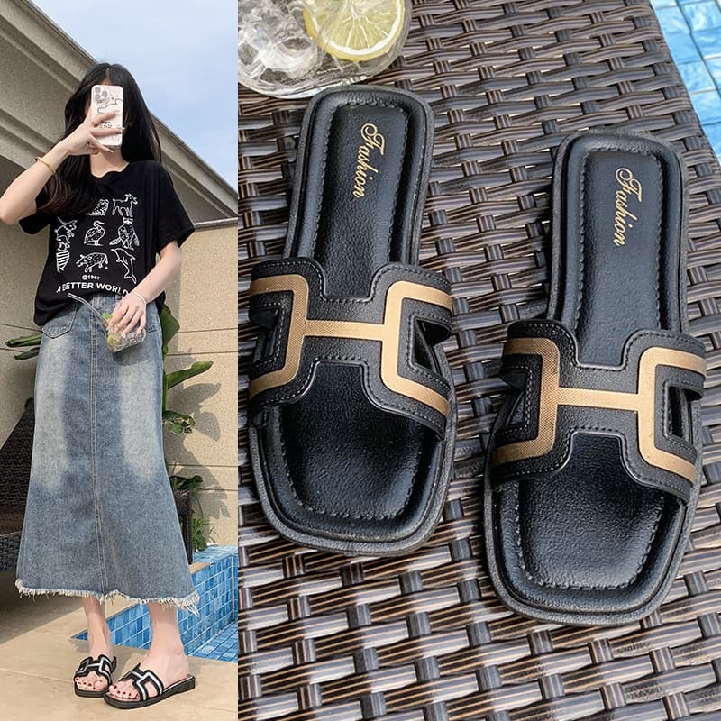 2025 new summer women's slippers Internet celebrity trendy soft bottom casual fashion beach outdoor H-strap slippers for women wholesale