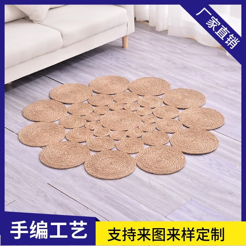Handmade cattail woven round floor mats, country farmhouse floor carpets, handwoven carpets supplied by manufacturers