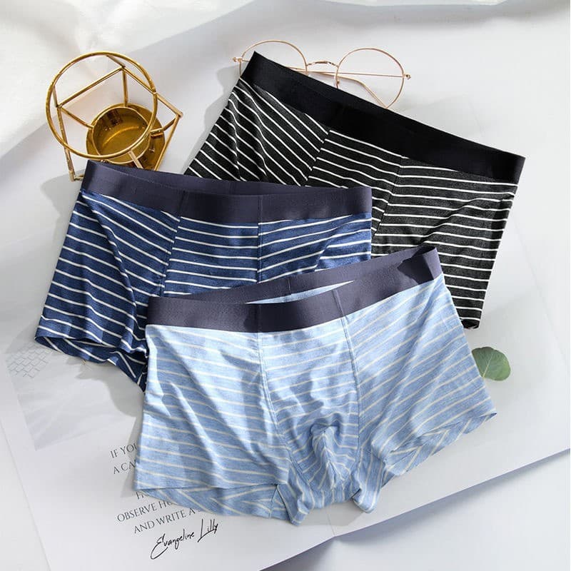 New Stock Modal Striped Men's Underwear Multiple Colors Mid-Rise Comfortable Breathable Boxer Briefs Flat Briefs Men
