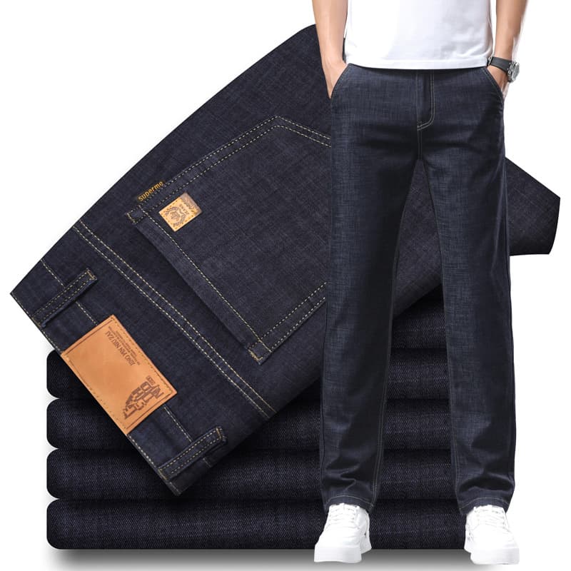 Spring Men's Jeans Loose Straight Elastic Casual Spring and Autumn Slim Fit Versatile Wear-Resistant Long Pants Washed Men's Long Pants