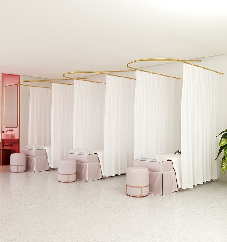 Iron U-shaped partition curtain for beauty salons and wellness centers, used to cover treatment beds and provide support rods for the beauty bed curtain.