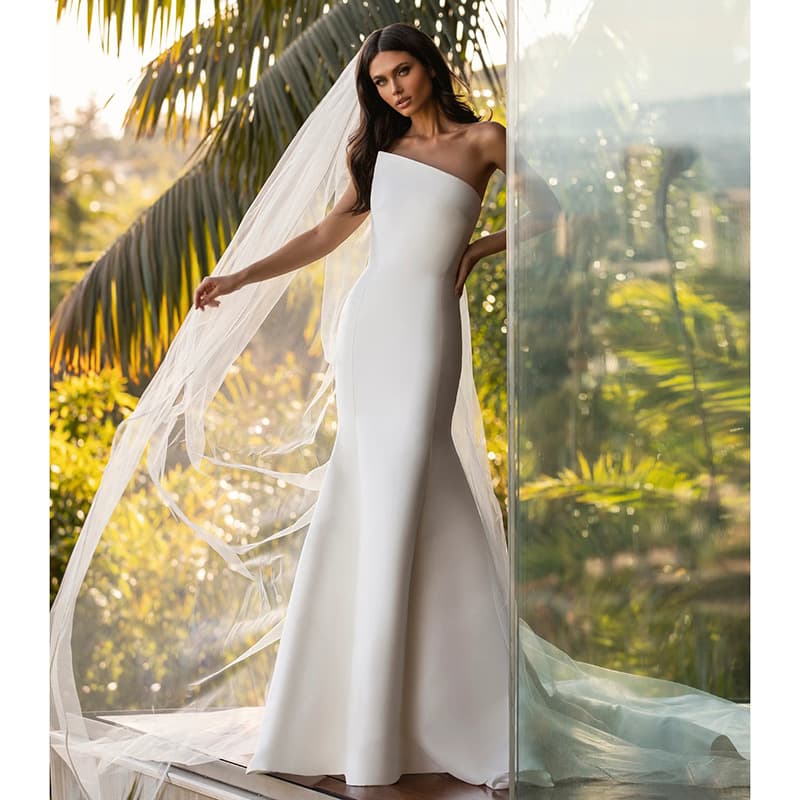 European American One-Shoulder Strapless Mermaid Wedding Dress Simple Draped Satin Outdoor Lawn Wedding Long Bride Dress