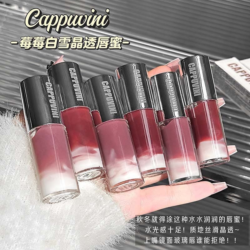 CAPPUVINI Raspberry Snow Crystal Translucent Lip Gloss Student Whitening Mirror Watery Glass Pouty Lips Pure Desire Lip Glaze V