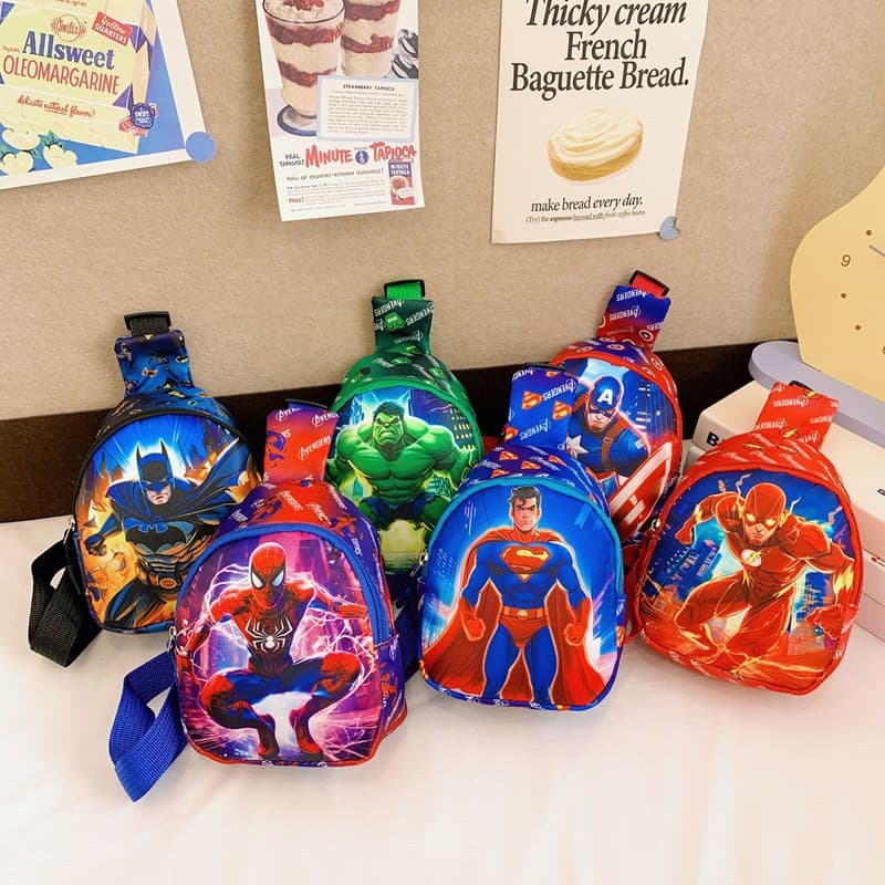 Marvel New Children's Bag Cartoon Anime Little Boy Shoulder Crossbody Bag Spider-Man Batman Chest Bag Wholesale