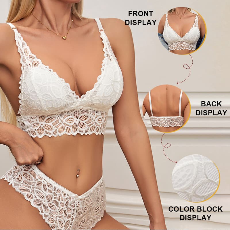 Cross-border Sexy Lace Wireless Bra Set Push-up Seamless Anti-sag Triangle Cup Bra Women Small Bust