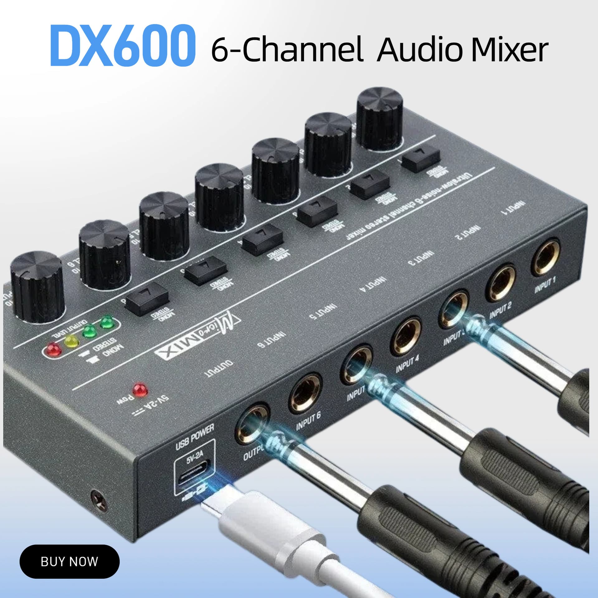 6-channel audio mixer, 6-channel Mini signal mixer, small microphone instrument mixer