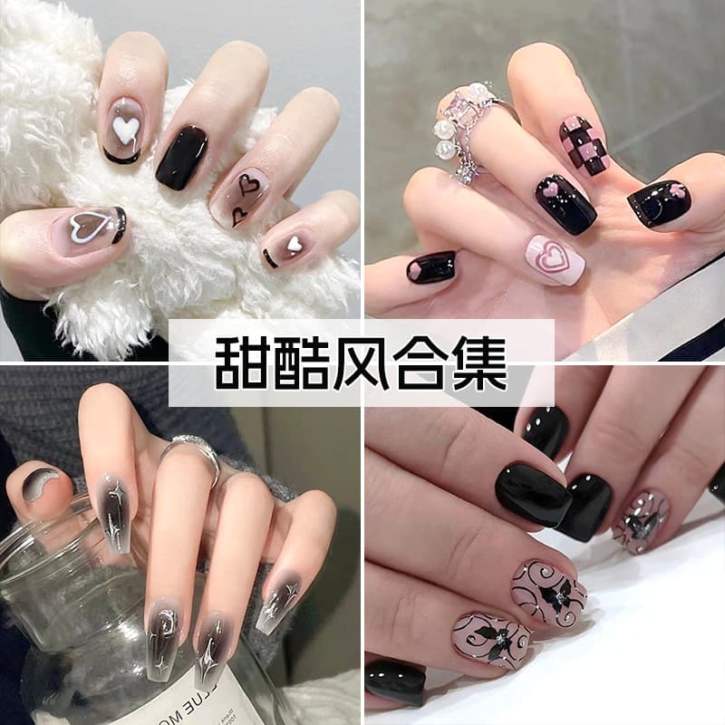 Press-On Nails Sweet Cool Dark Style TikTok Influencer Nail Stickers Press-On Nail Tips High-End Fake Nail Tips Wholesale