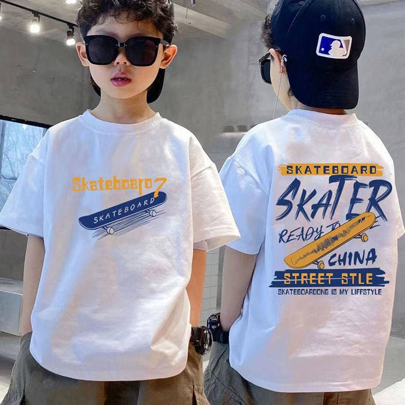 Boys Short Sleeve 100% Cotton T-Shirt 2026 New Style Letter Print Undershirt for Kids Ages 6-12 Summer Half Sleeve Top