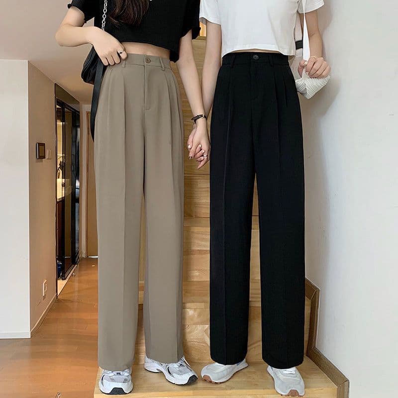 Women's wide-leg high-waisted, flowing trousers, new style for spring and autumn 2024, high-end summer straight-leg casual suit trousers.
