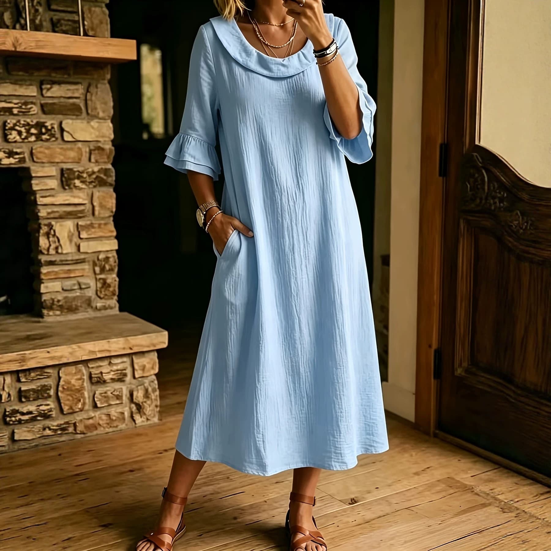 2026 Spring Summer Solid Color Long Dress, Multi-Color French Casual Dress, Loose Slimming Long Vacation Dress