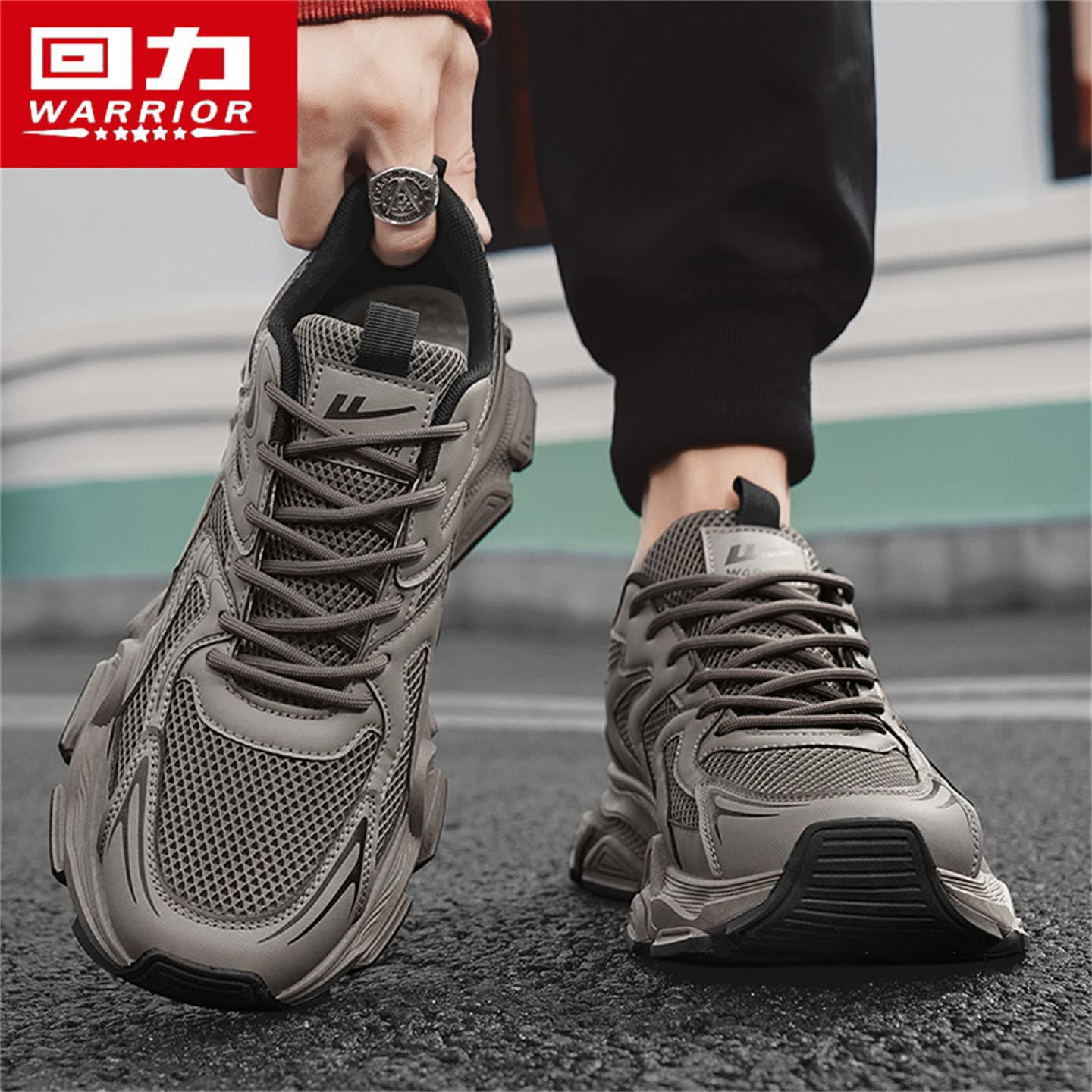 Warrior Men's Shoes Summer Breathable Fashion Versatile Mesh Casual Youth Sports Thick Sole Heightening Trendy Dad Shoes