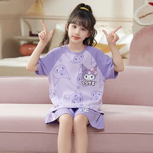 Pure Cotton Children's Pajamas for Girls Summer Thin Full Cotton Set Little Girls Middle Big Kids Cartoon Cute Homewear