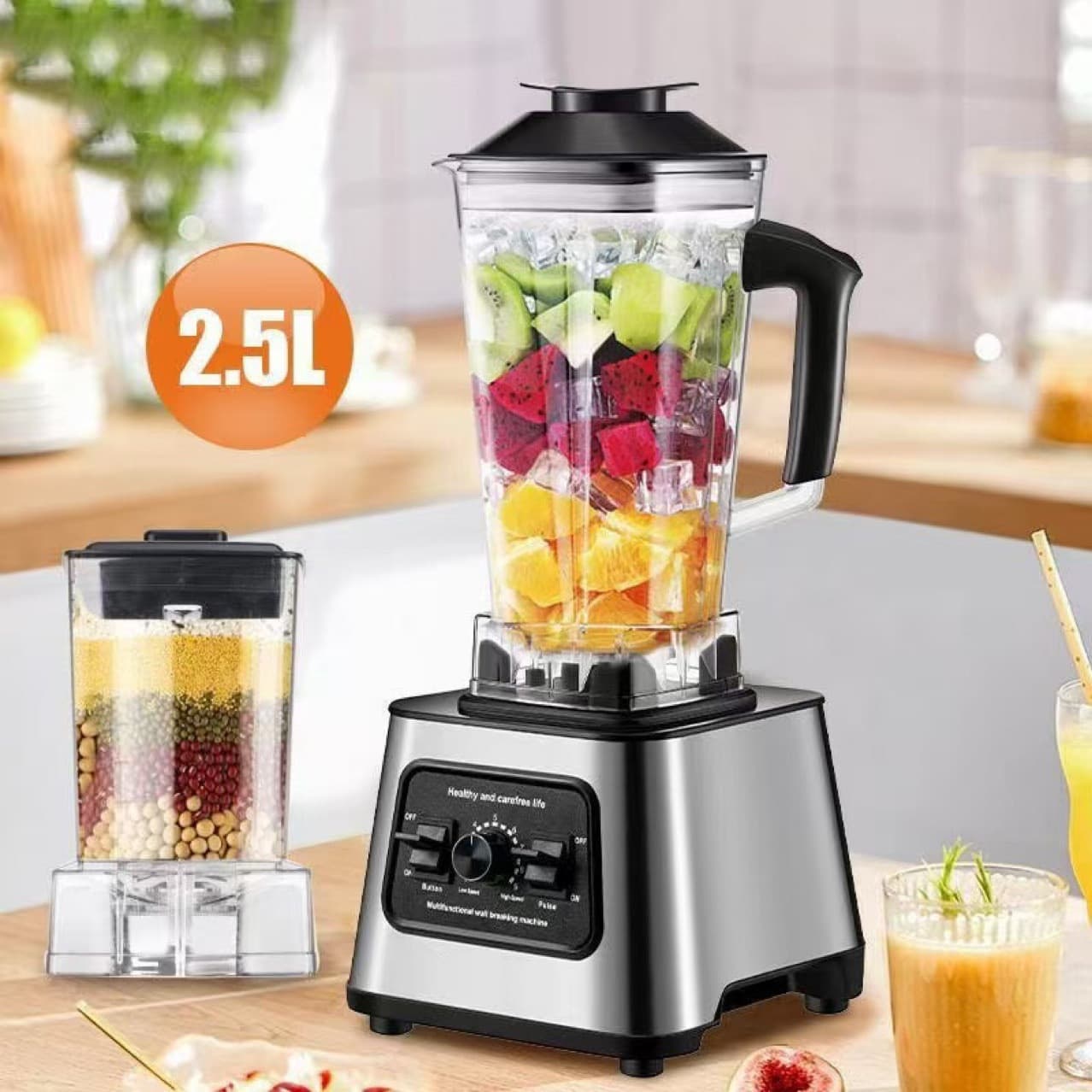 Stainless steel foreign trade 2-in-1 juicer wall breaker 2.5L fully automatic multi-function ice crusher