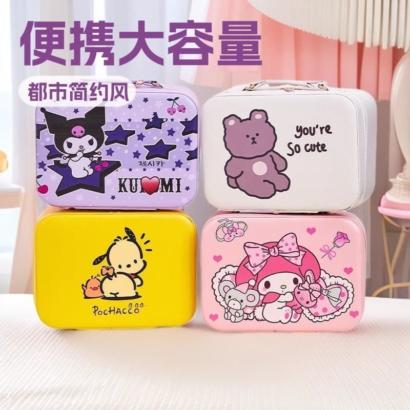 New Large Capacity Sanrio Cosmetic Case Travel Cosmetic Storage Box Portable Portable Cute Cartoon Cosmetic Bag