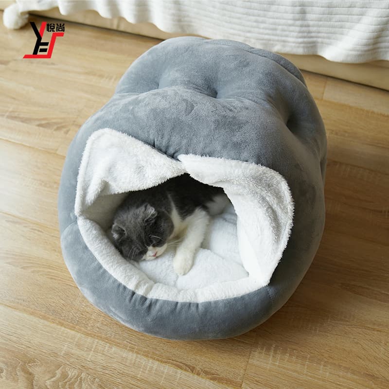 Yueshang Woolly New PV Fleece Mongolian Yurt with Door Curtain, Plush Comfort Semi-Enclosed Pet Cat Dog Bed Supplies