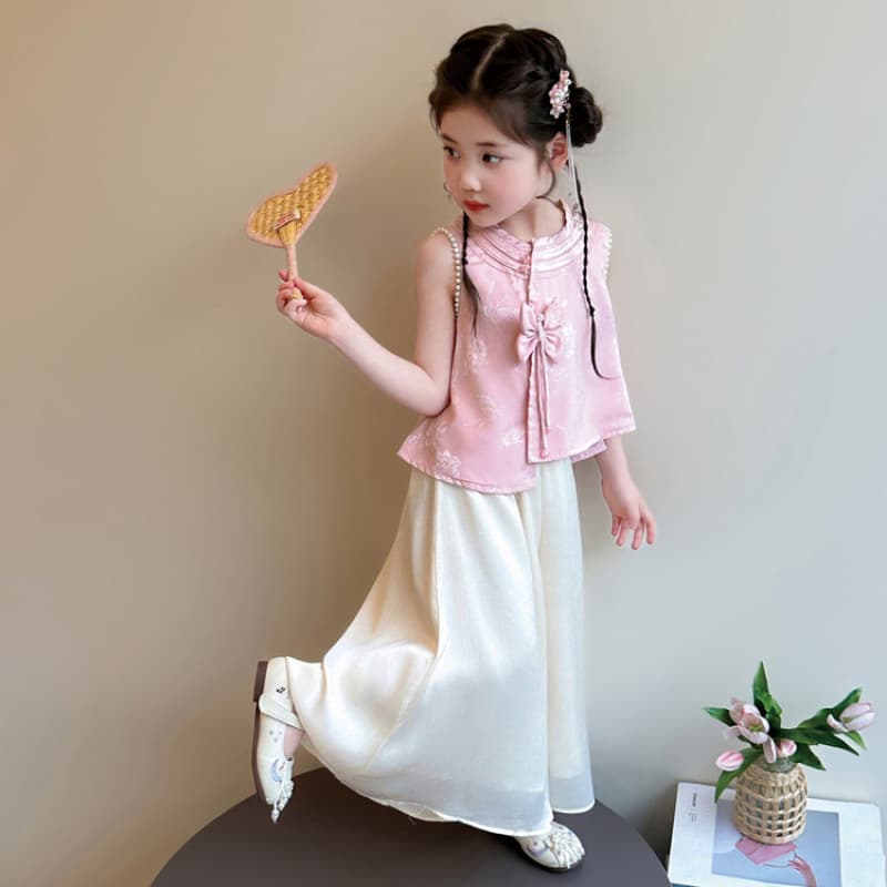 Girls' national style suit summer new new Chinese style thin two-piece summer suit baby Tang suit Hanfu children's clothing