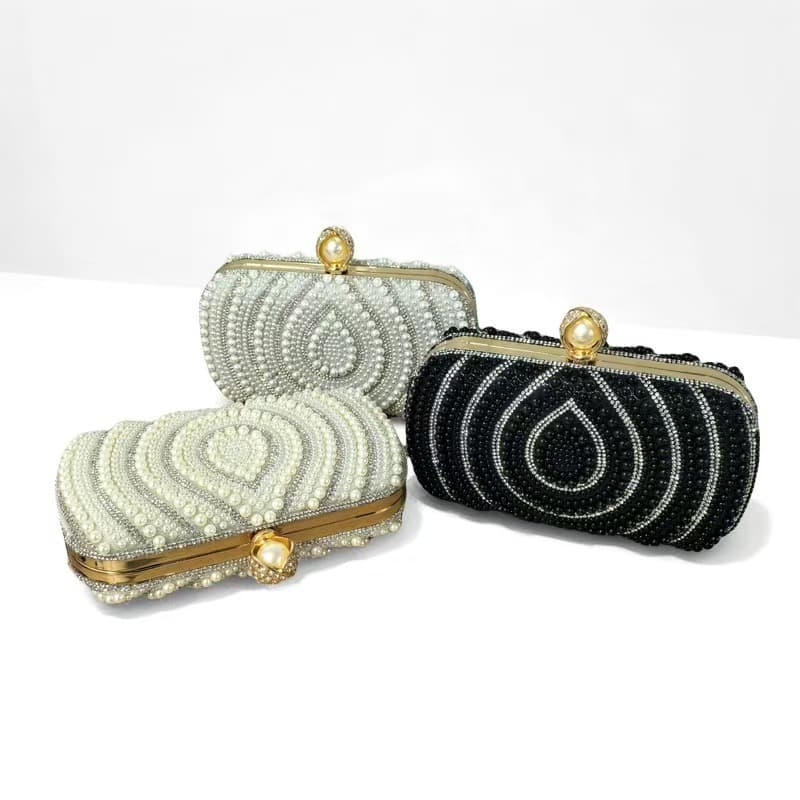 Cross-border hot selling new pearl women's bag European and American fashion wedding bag retro white cheongsam clutch bag factory direct sale