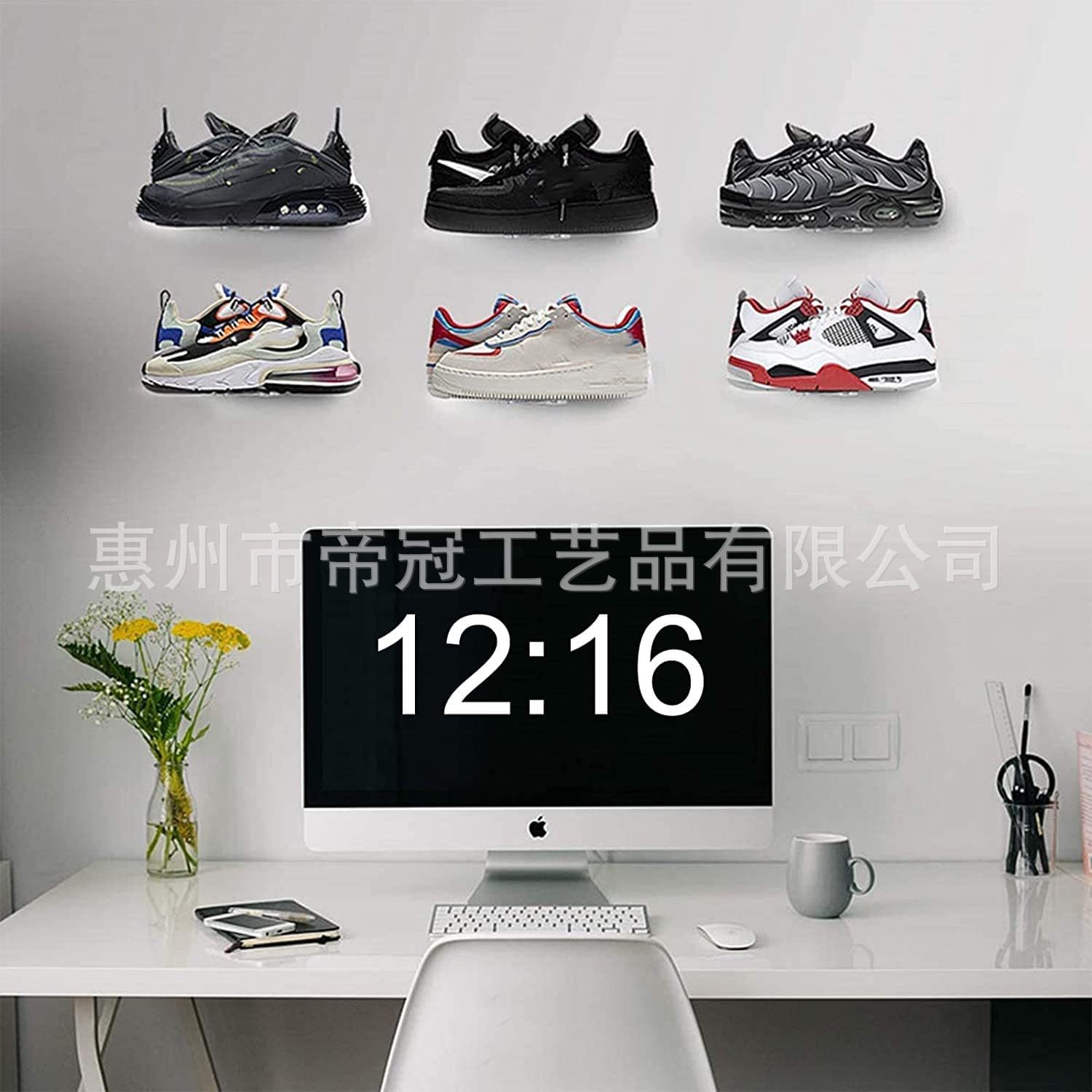 Huizhou manufacturers produce acrylic floating shoe display racks, wall-mounted sports shoe series, 6-piece suspended shoe racks.