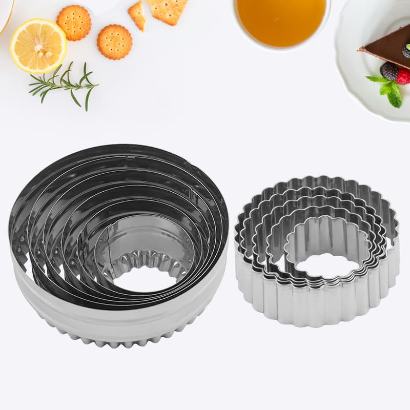 5-Piece Wave Cake Mold Set, Full Stainless Steel Cake Molds, Multi-Size Biscuit Molds, Corrugated Lace Cookie Cutters